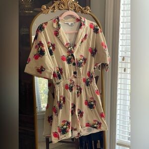 Adam Lippes Collective Blurry Floral Tan Romper